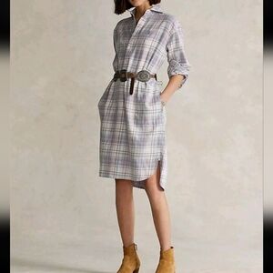 Polo Ralph Lauren Shirt Dress Womens Size 6 Purple Plaid Cotton Flannel Pockets
